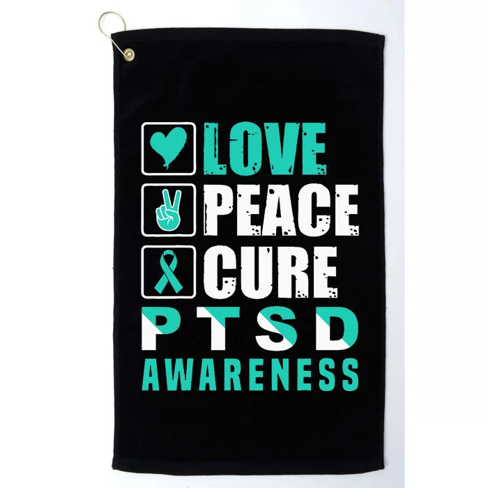 Ptsd Awareness Love Peace Cure Teal Ribbon Platinum Collection Golf Towel