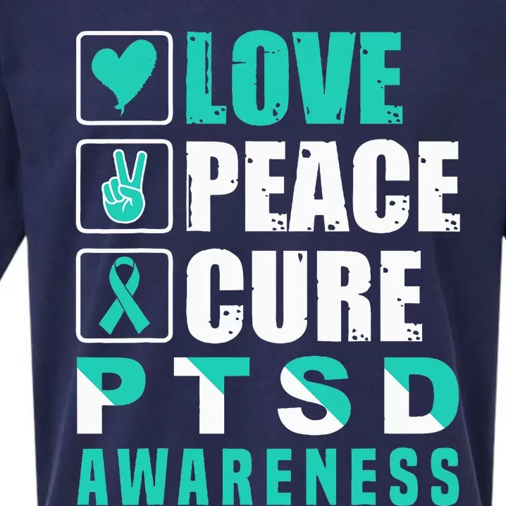 Ptsd Awareness Love Peace Cure Teal Ribbon Sueded Cloud Jersey T-Shirt