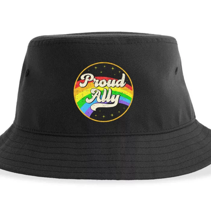 Proud Ally LGBT Pride Ally Rainbow Flag Retro Vintage Sustainable Bucket Hat