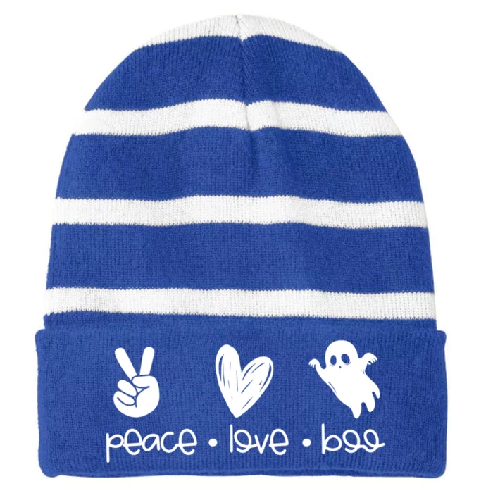 Peace And Love And Boo Ghost Halloween Autumn Fall Gift Striped Beanie with Solid Band