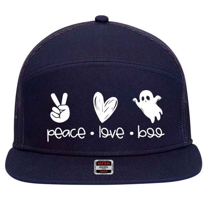 Peace And Love And Boo Ghost Halloween Autumn Fall Gift 7 Panel Mesh Trucker Snapback Hat