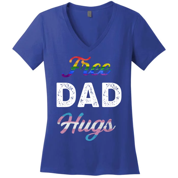 Proud Ally Lgbtq Gay Pride Month Free Dad Hugs Gift Women's V-Neck T-Shirt