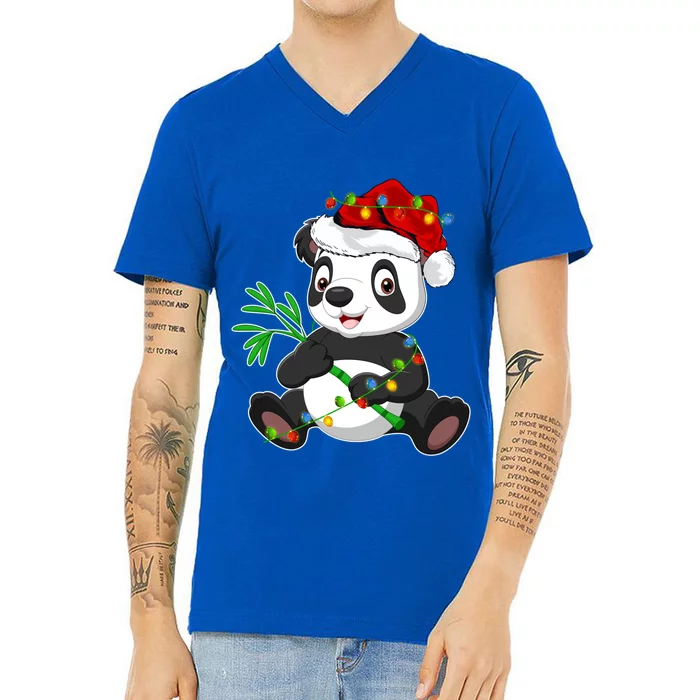 Panda Animal Lover Xmas Santa Hat Panda Christmas Gift V-Neck T-Shirt