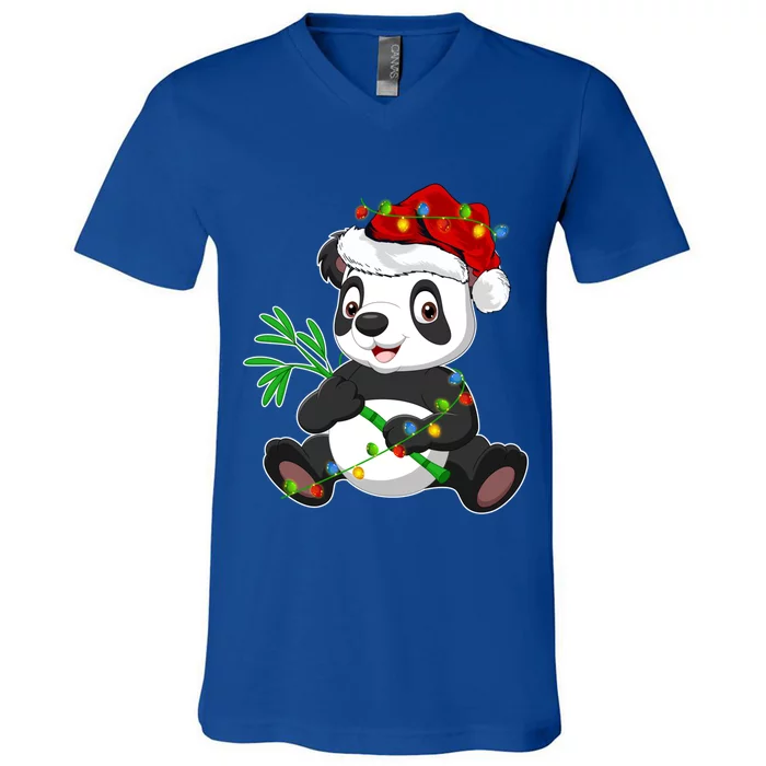 Panda Animal Lover Xmas Santa Hat Panda Christmas Gift V-Neck T-Shirt