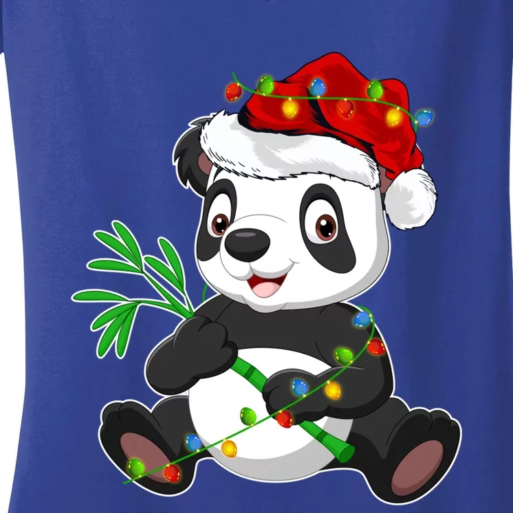 Panda Animal Lover Xmas Santa Hat Panda Christmas Gift Women's V-Neck T-Shirt