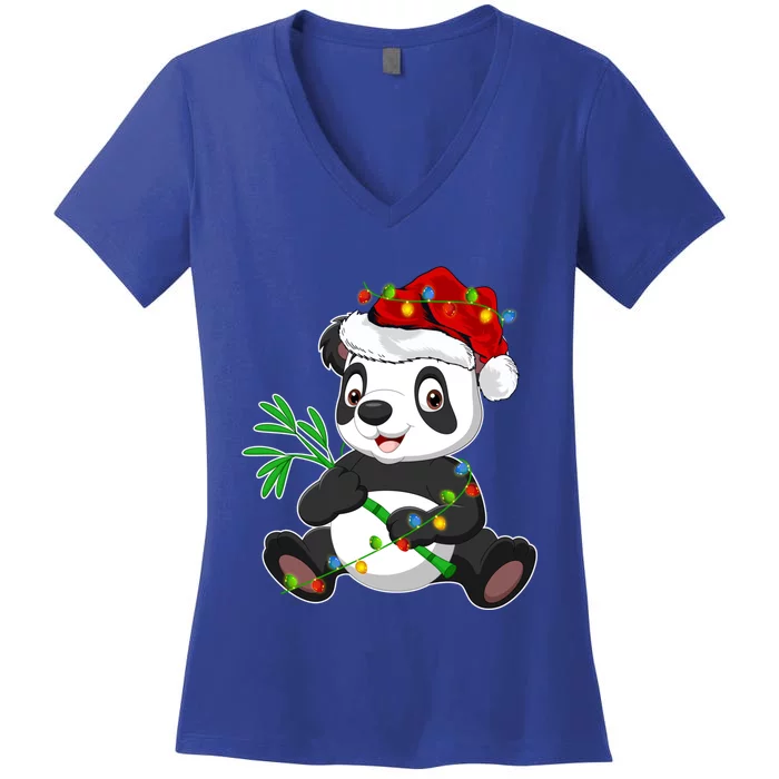 Panda Animal Lover Xmas Santa Hat Panda Christmas Gift Women's V-Neck T-Shirt