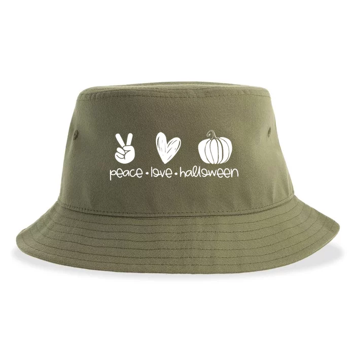 Peace And Love And Halloween Pumpkin Autumn Fall Meaningful Gift Sustainable Bucket Hat