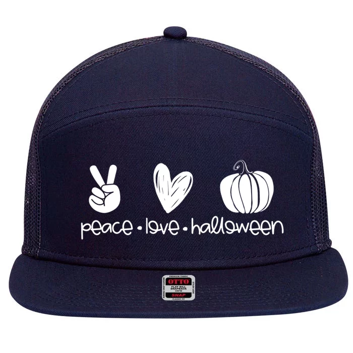 Peace And Love And Halloween Pumpkin Autumn Fall Meaningful Gift 7 Panel Mesh Trucker Snapback Hat