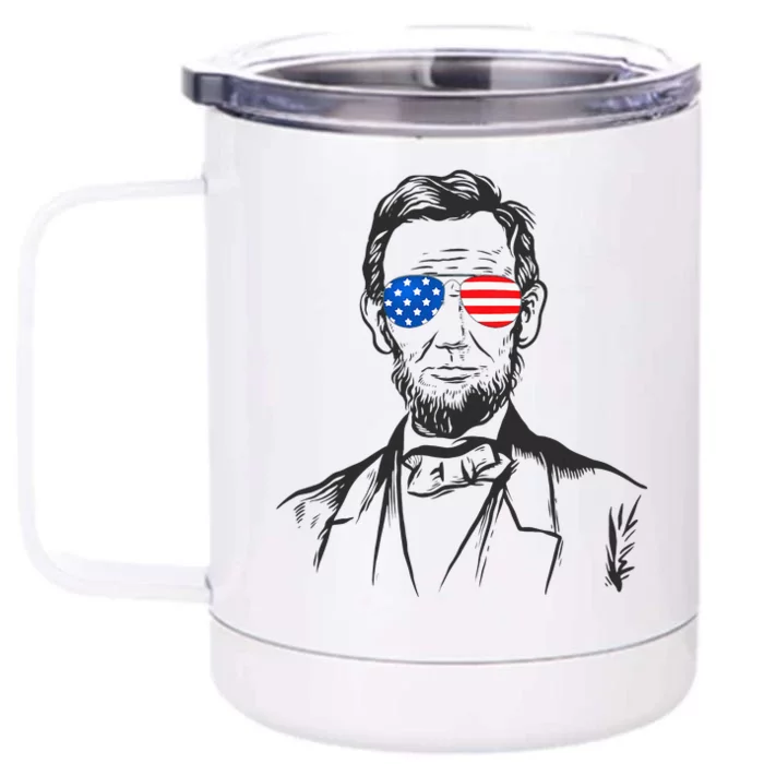 President Abraham Lincoln Portrait Usa America Sunglasses Front & Back 12oz Stainless Steel Tumbler Cup