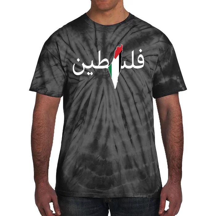 Palestine Arabic Map Flag Colors Tie-Dye T-Shirt