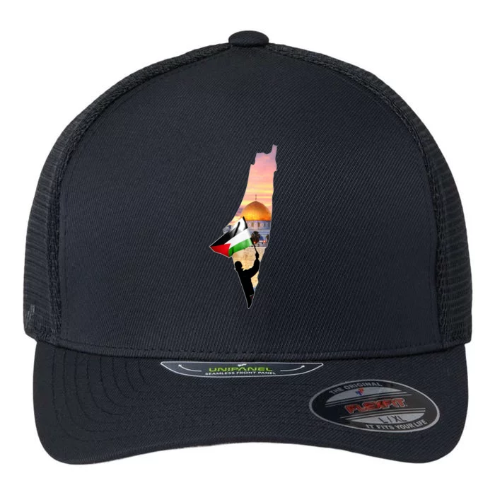 Palestine Map Flag Jerusalem's City Support Gaza Flexfit Unipanel Trucker Cap