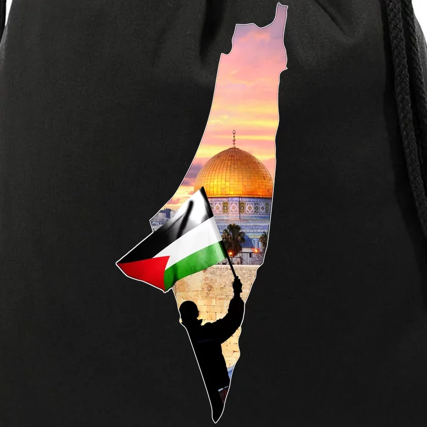 Palestine Map Flag Jerusalem's City Support Gaza Drawstring Bag