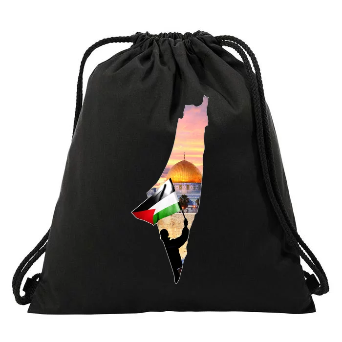 Palestine Map Flag Jerusalem's City Support Gaza Drawstring Bag