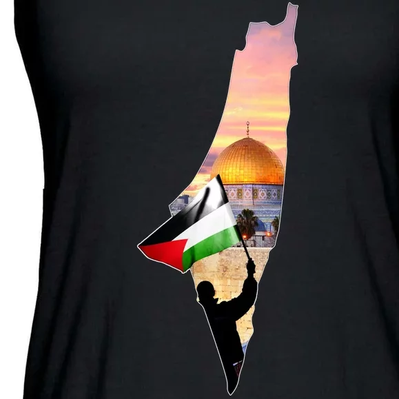 Palestine Map Flag Jerusalem's City Support Gaza Ladies Essential Flowy Tank