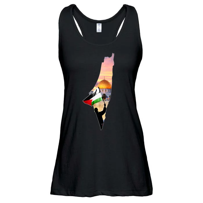 Palestine Map Flag Jerusalem's City Support Gaza Ladies Essential Flowy Tank