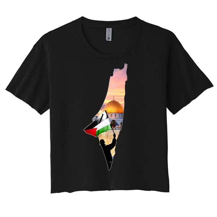 Palestine Map Flag Jerusalem's City Support Gaza Women's Crop Top Tee