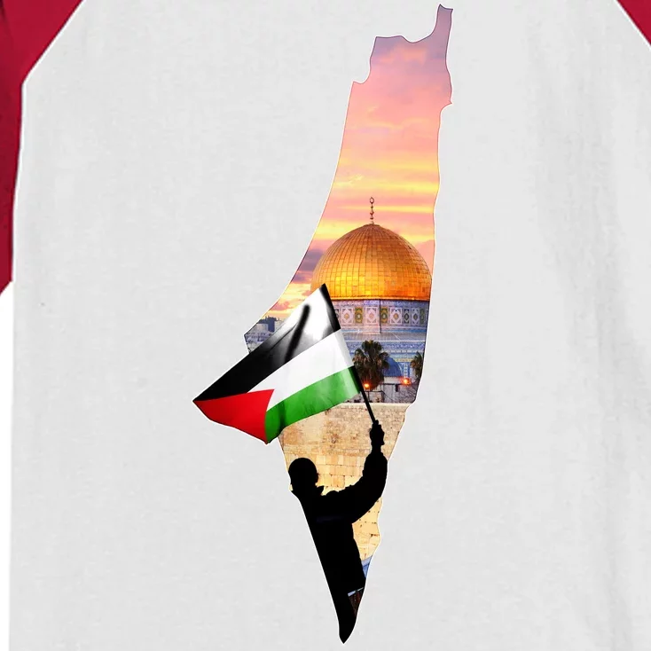 Palestine Map Flag Jerusalem's City Support Gaza Kids Colorblock Raglan Jersey