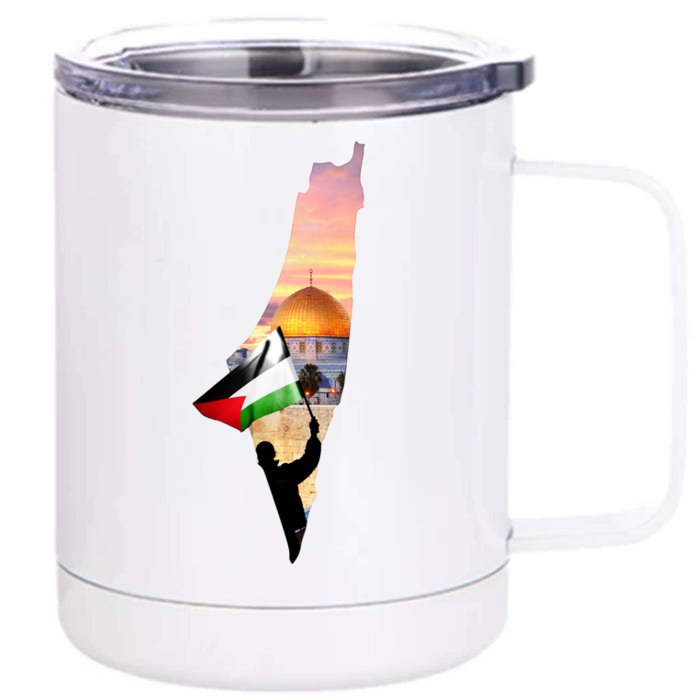 Palestine Map Flag Jerusalem's City Support Gaza Front & Back 12oz Stainless Steel Tumbler Cup