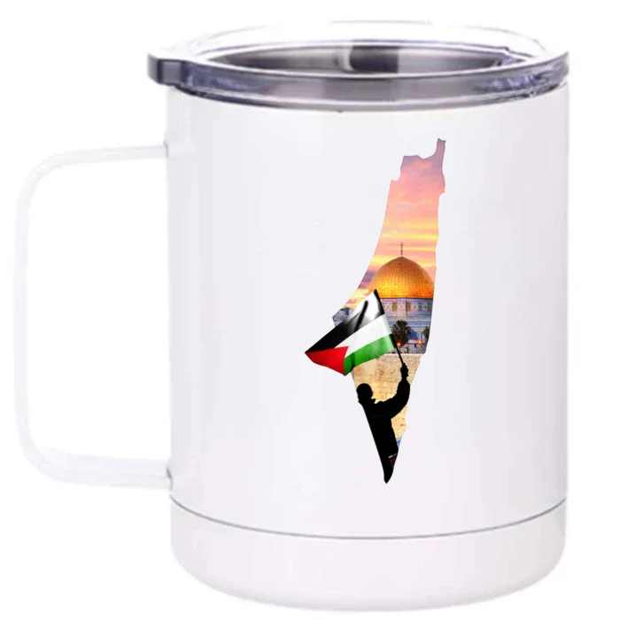 Palestine Map Flag Jerusalem's City Support Gaza Front & Back 12oz Stainless Steel Tumbler Cup