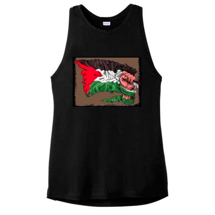 Palestine Raised Fist Free Palestine Ladies Tri-Blend Wicking Tank