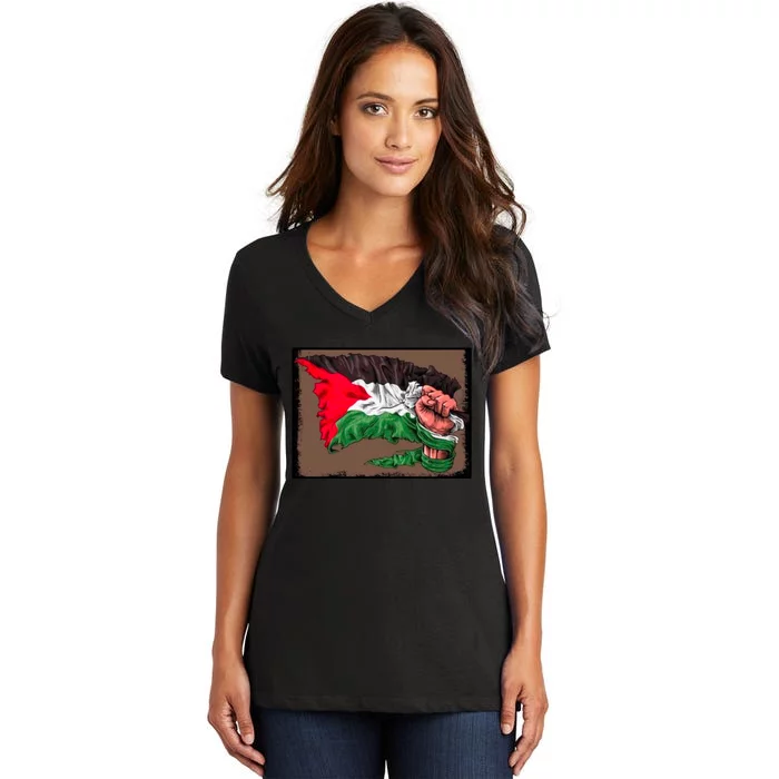 Palestine Raised Fist Free Palestine Women's V-Neck T-Shirt