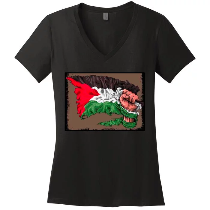 Palestine Raised Fist Free Palestine Women's V-Neck T-Shirt