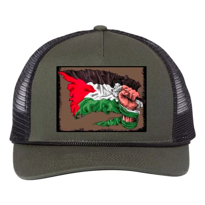 Palestine Raised Fist Free Palestine Retro Rope Trucker Hat Cap