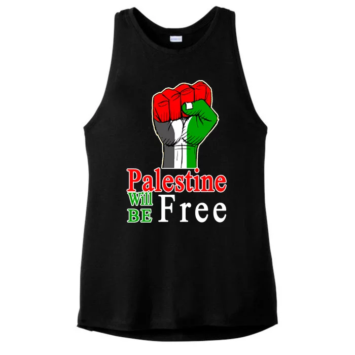 Palestine Will Be Free Raised Fist Ladies Tri-Blend Wicking Tank