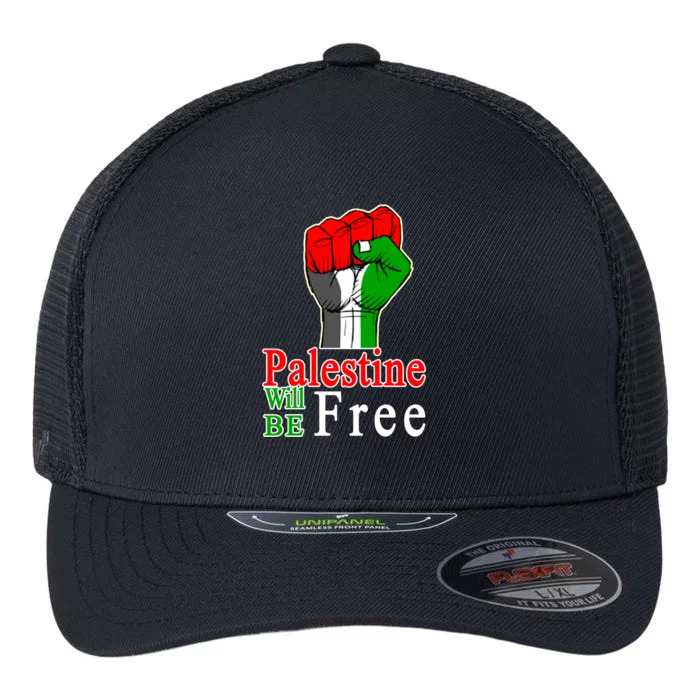 Palestine Will Be Free Raised Fist Flexfit Unipanel Trucker Cap