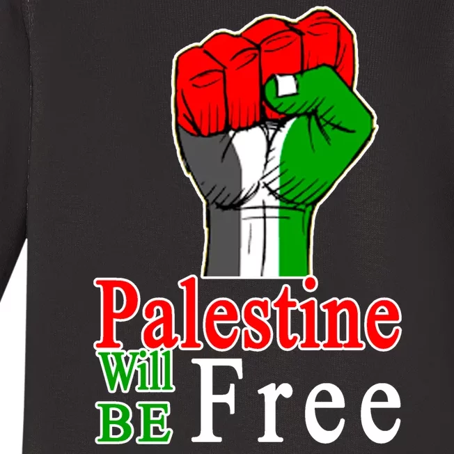 Palestine Will Be Free Raised Fist Baby Long Sleeve Bodysuit