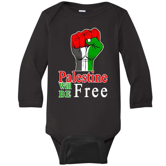 Palestine Will Be Free Raised Fist Baby Long Sleeve Bodysuit