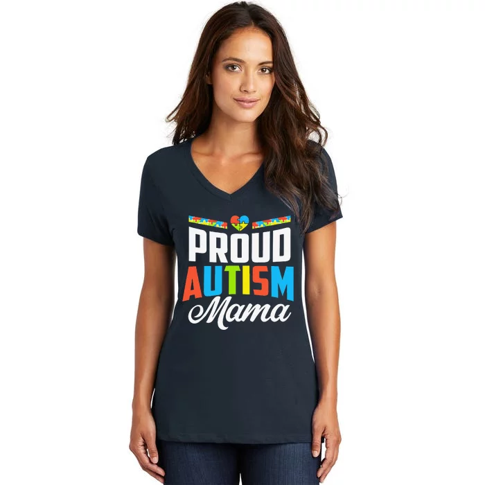 Proud Autism Mama Awareness Support Women's V-Neck T-Shirt