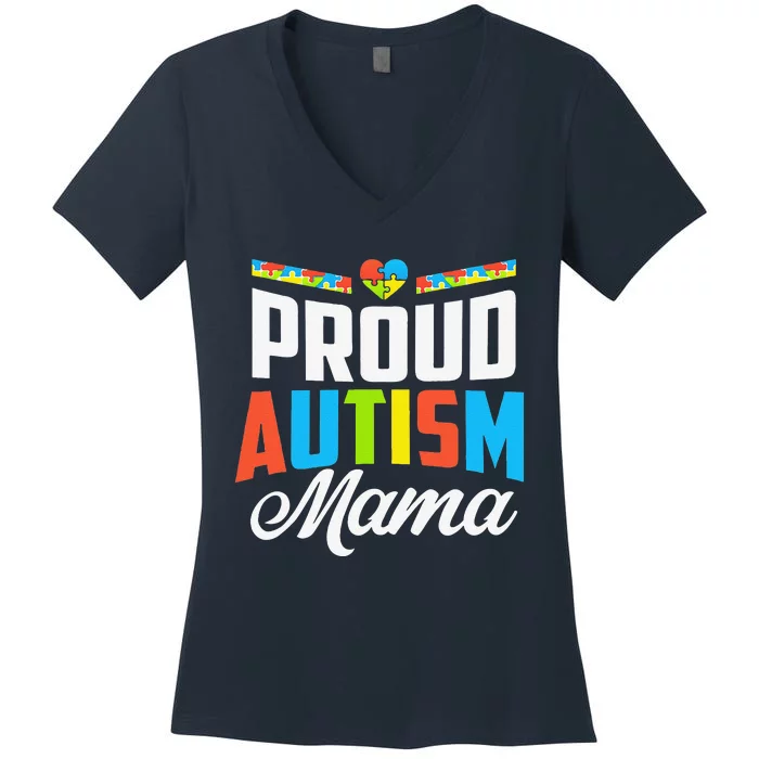 Proud Autism Mama Awareness Support Women's V-Neck T-Shirt