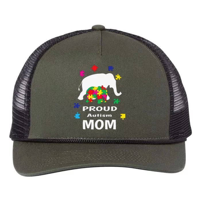 Proud Autism Mom Elephant Autism Awareness Retro Rope Trucker Hat Cap