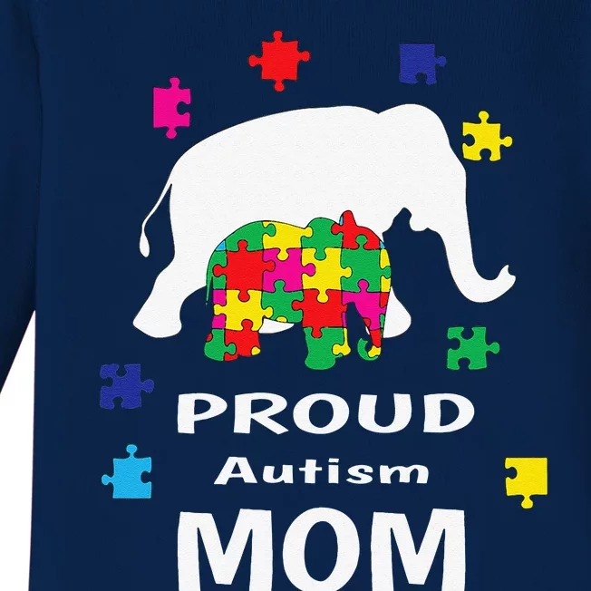 Proud Autism Mom Elephant Autism Awareness Baby Long Sleeve Bodysuit