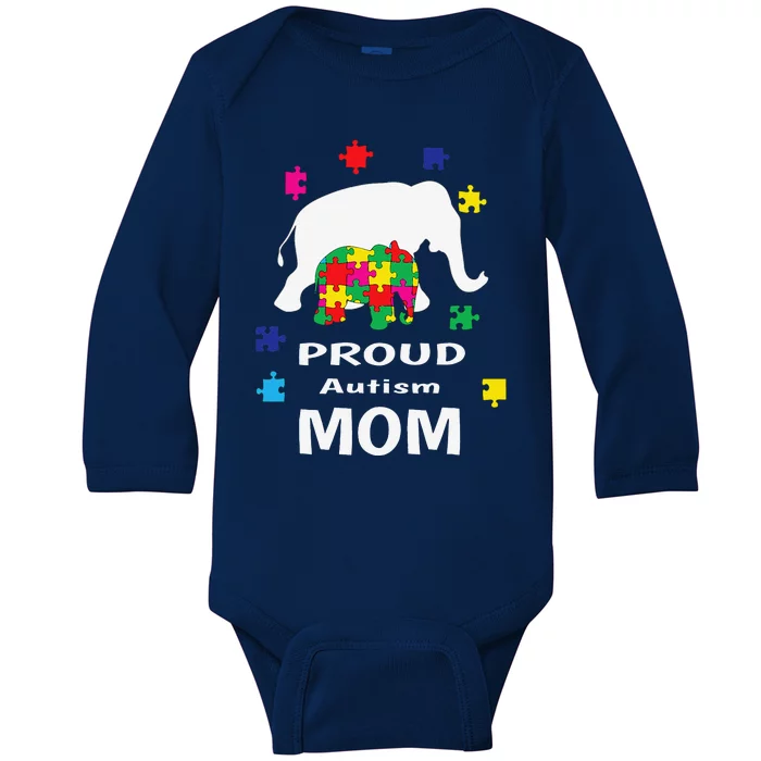 Proud Autism Mom Elephant Autism Awareness Baby Long Sleeve Bodysuit