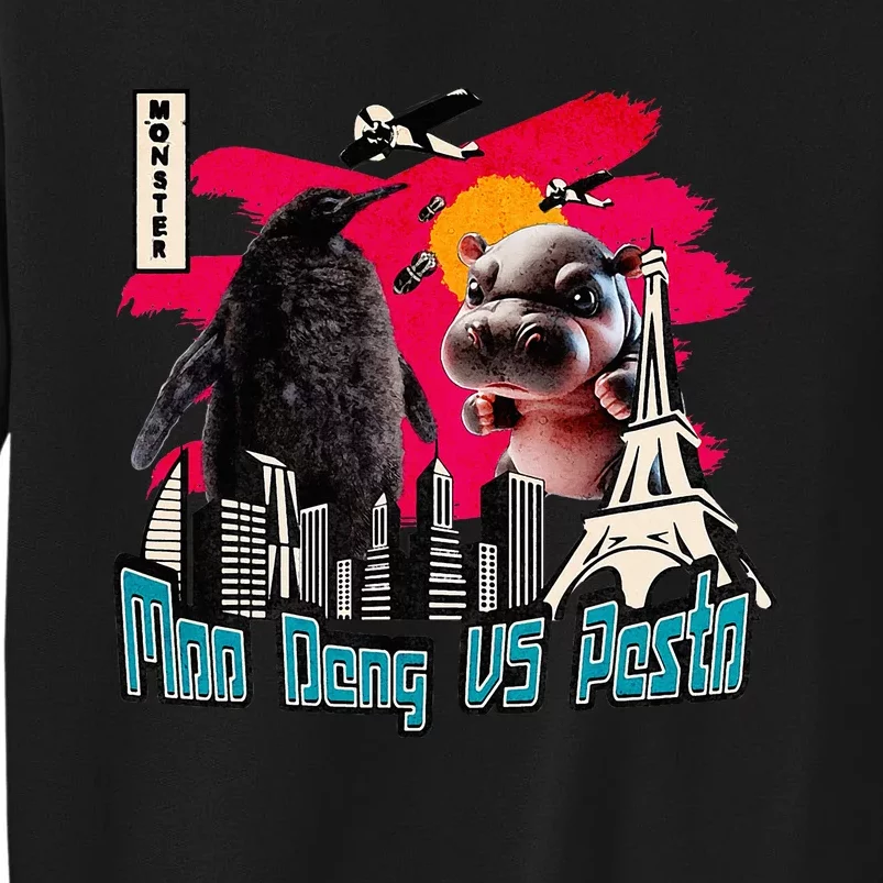 Pesto And Moo Deng Battle Penguin Pesto Vs Moo Deng Hippo Tall Sweatshirt