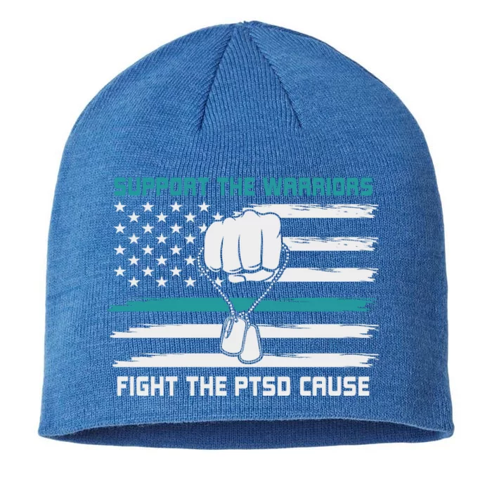 PTSD Awareness Military Teal Ribbon Usa Flag 8 1/2in Sustainable Knit Beanie