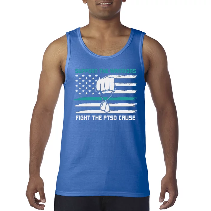 PTSD Awareness Military Teal Ribbon Usa Flag Tank Top