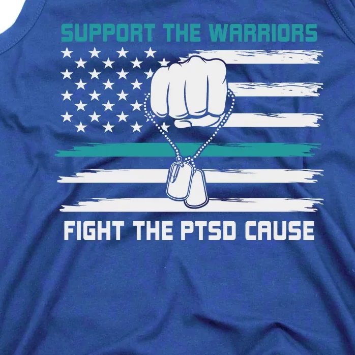 PTSD Awareness Military Teal Ribbon Usa Flag Tank Top