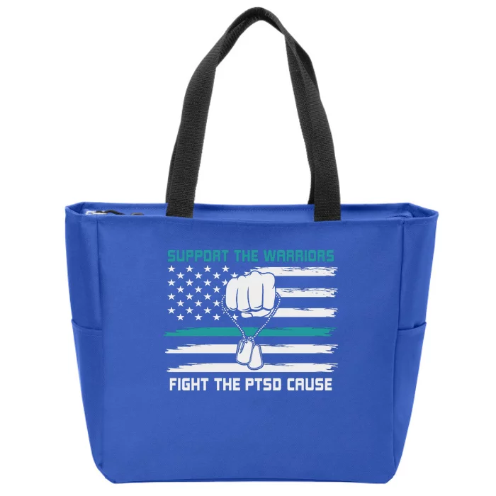 PTSD Awareness Military Teal Ribbon Usa Flag Zip Tote Bag