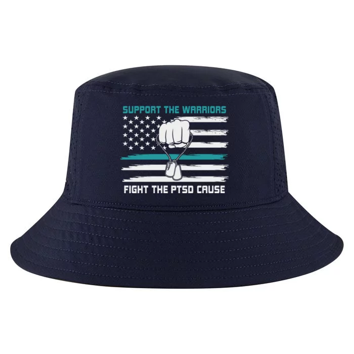 PTSD Awareness Military Teal Ribbon Usa Flag Cool Comfort Performance Bucket Hat