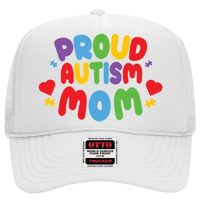 Proud Autism Mom Colorful Awareness High Crown Mesh Trucker Hat