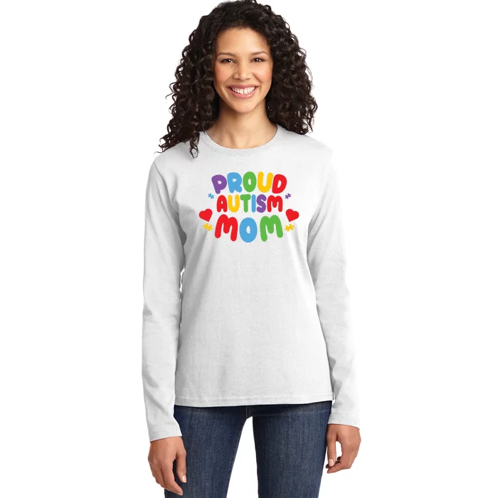 Proud Autism Mom Colorful Awareness Ladies Long Sleeve Shirt