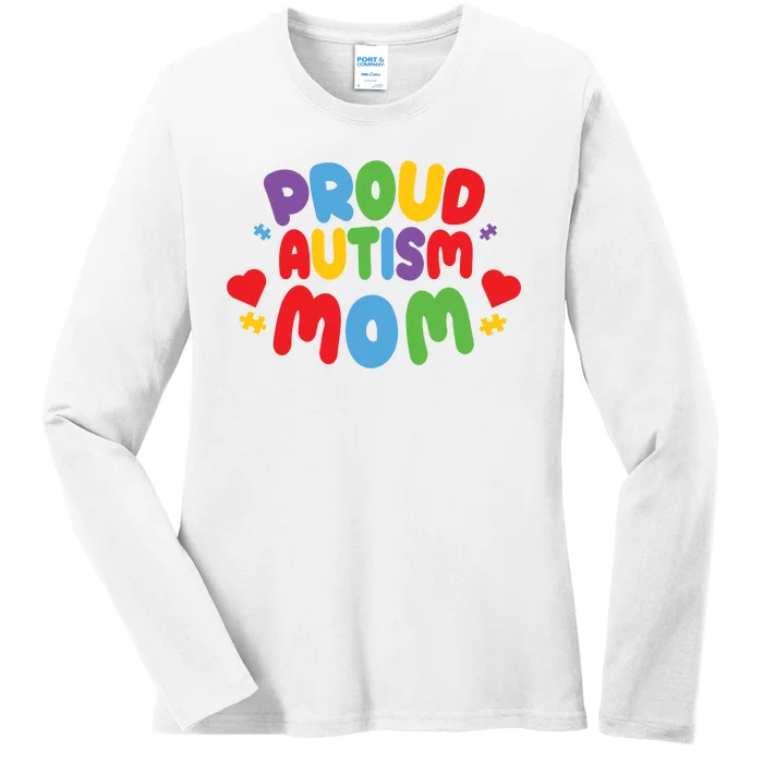 Proud Autism Mom Colorful Awareness Ladies Long Sleeve Shirt