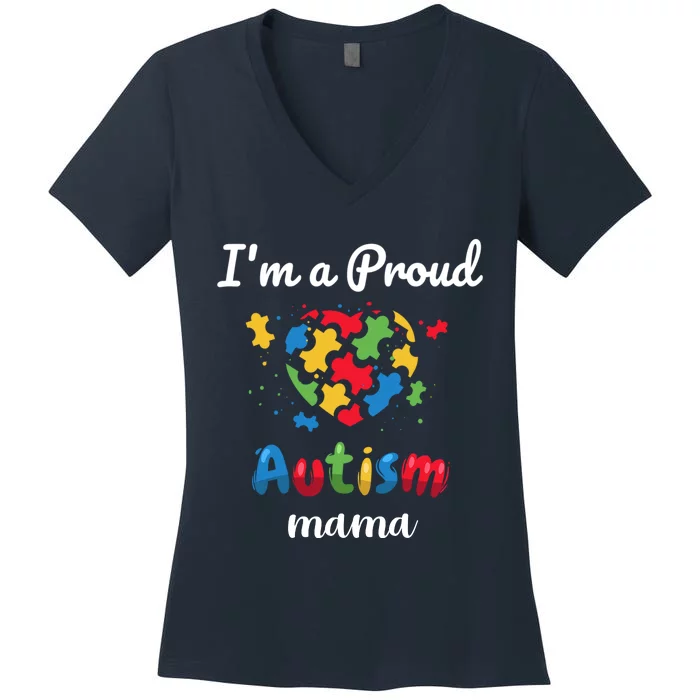 Proud Autism Mom Awareness Love Puzzle Gift Women's V-Neck T-Shirt