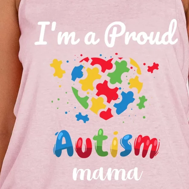 Proud Autism Mom Awareness Love Puzzle Gift Women's Knotted Racerback Tank