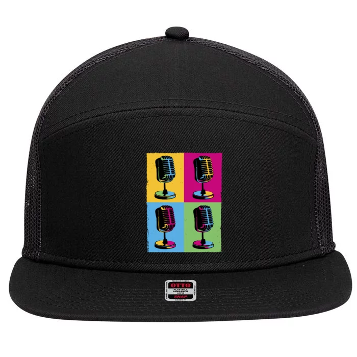 Pop Art Microphone Music 7 Panel Mesh Trucker Snapback Hat