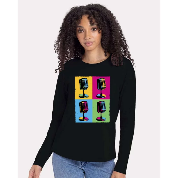 Pop Art Microphone Music Womens Cotton Relaxed Long Sleeve T-Shirt