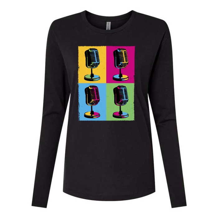 Pop Art Microphone Music Womens Cotton Relaxed Long Sleeve T-Shirt